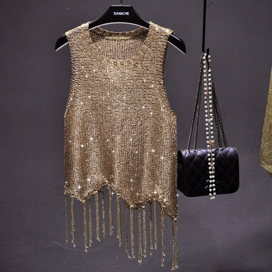 Olive Sequined Top