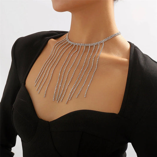 Amara Rhinestone Long Tassel Choker