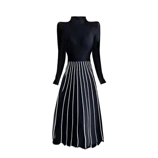 Cleo Print Turtleneck Knit Midi Dress