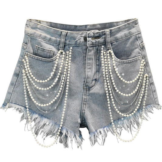 Bella Pearl Tassel Denim Shorts