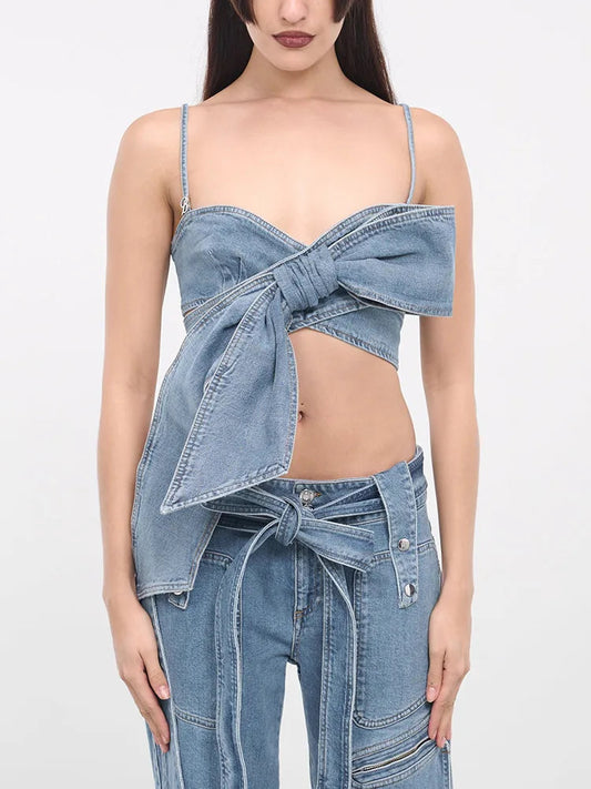 Luna Lace Up Denim Top