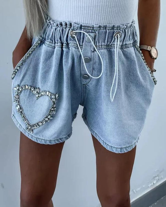 Nina Rhinestone Heart Shorts
