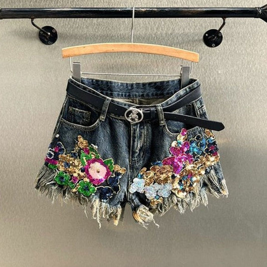 Hazel Floral Denim Shorts