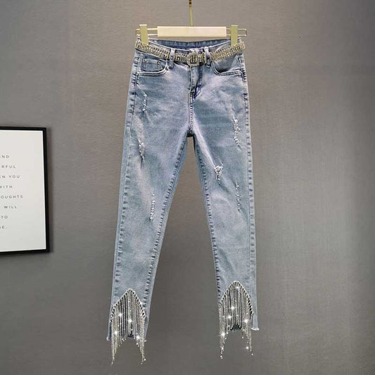 Gia Rhinestone Fringed Jeans