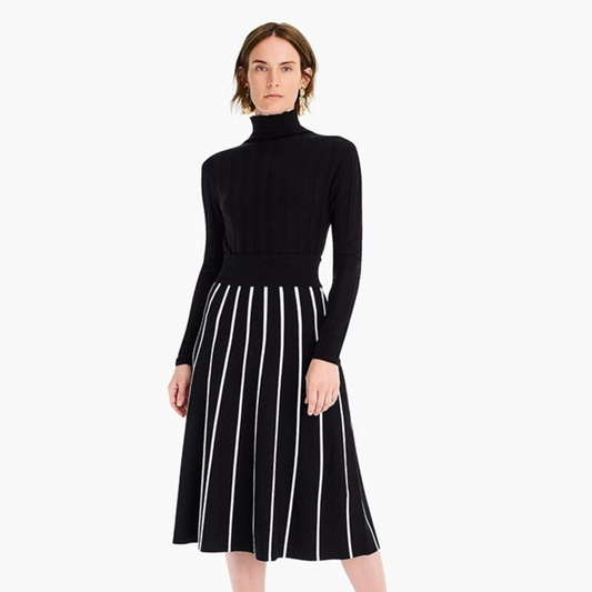 Cleo Print Turtleneck Knit Midi Dress