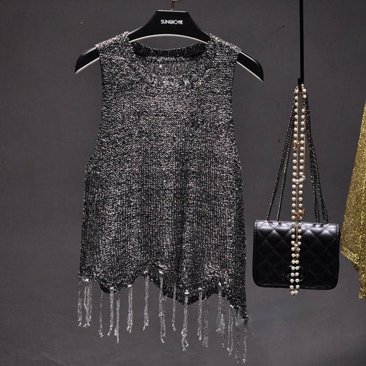 Olive Sequined Top