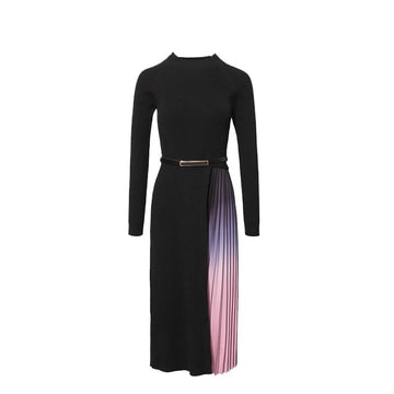 Isla Pleated Splicing Belted Knit Dress
