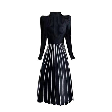 Cleo Print Turtleneck Knit Midi Dress