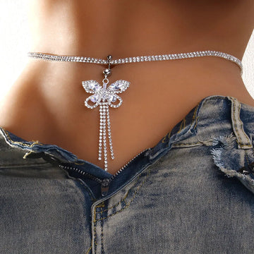 Olive Rhinestone Butterfly Body Chain