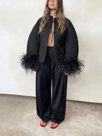 Luna Feather Cuffs Coat