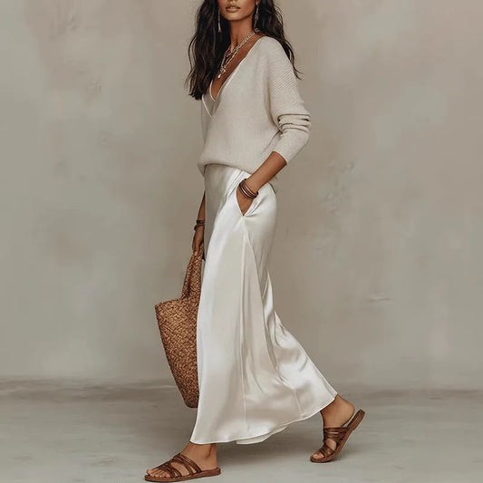 Oriane Knit & Satin Skirt Set