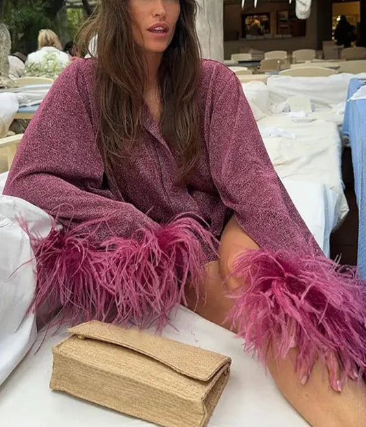 Kira Feather Cuffs Coat