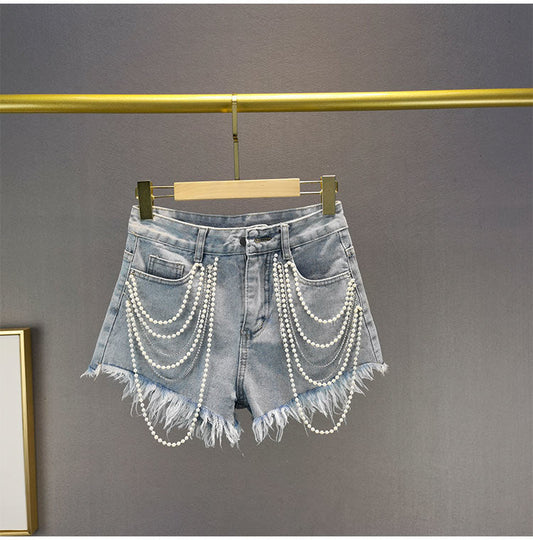 Bella Pearl Tassel Denim Shorts
