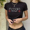 Nina Rhinestone Letters Stars Printing T-Shirt