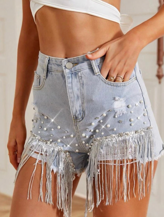 Cleo Tassel Denim Shorts