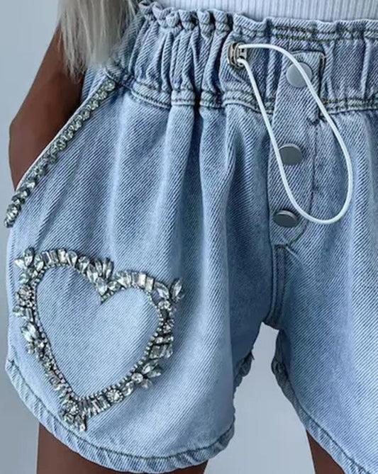 Nina Rhinestone Heart Shorts