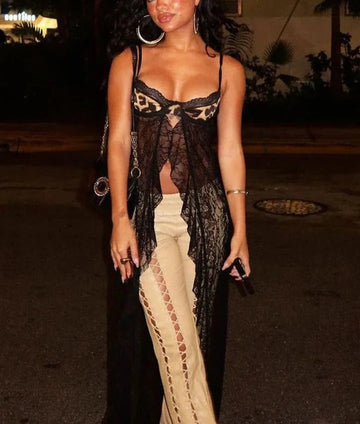 Olive Patchwork Ruffles Top