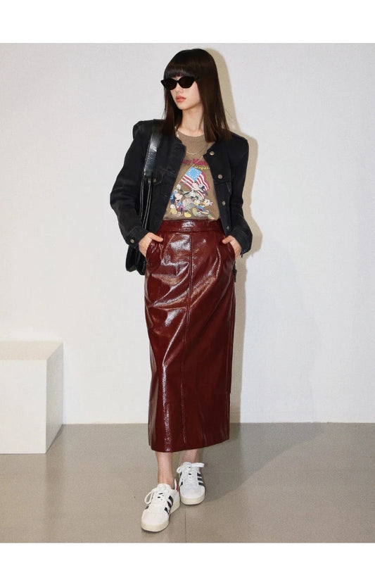 Nina Leather Midi Skirt