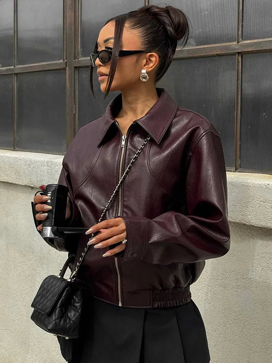 Faye Vintage Zipper Leather Jacket