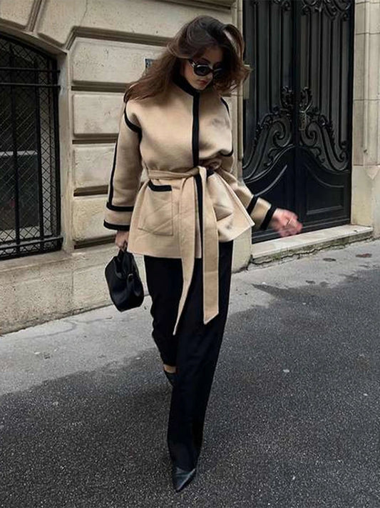 Rhea Contrast Woolen Coat