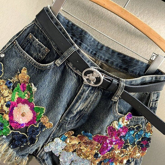 Hazel Floral Denim Shorts