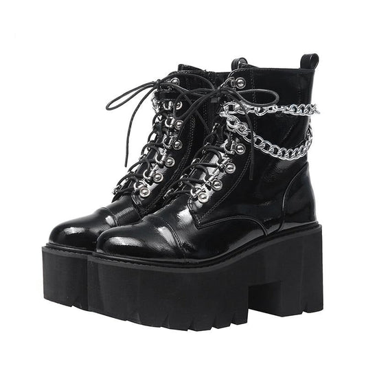 Faye Leather Chain Boots