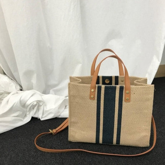 Olive Striped Tote Bag